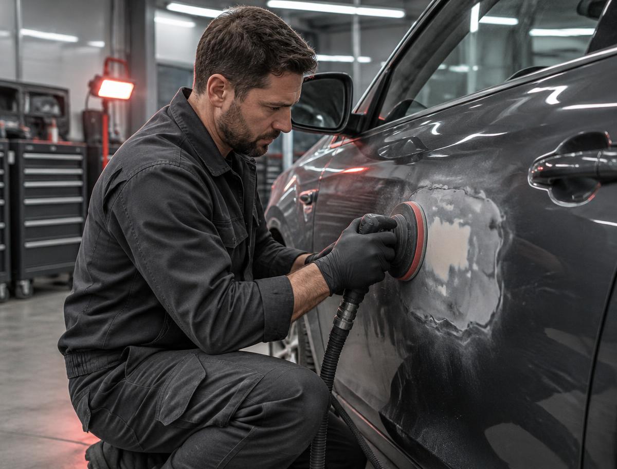 Promotional image representing car body panel repair in Greenford